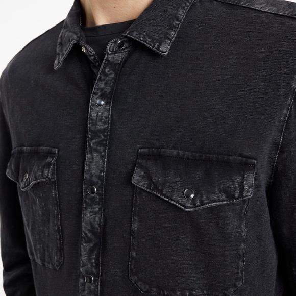 John Varvatos Men's Faded Black Western Snap Button Shirt - Picture 3 of 4